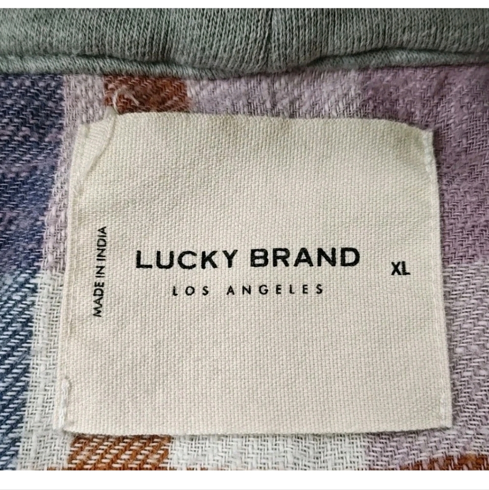 Lucky Brand Hooded Flannel Shacket Woman Sz XL Purple Plaid Cropped Shirt Jacket - Picture 11 of 12